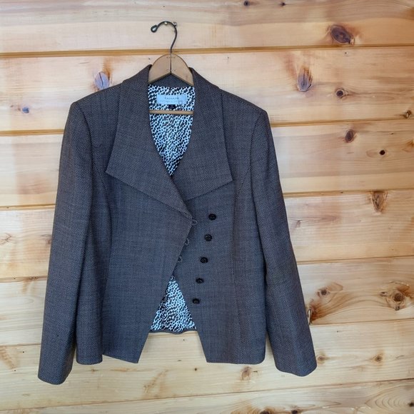 TAHARI Arthur Levine Tweed Wool Poly Lined Blazer Size 14 - Picture 3 of 9